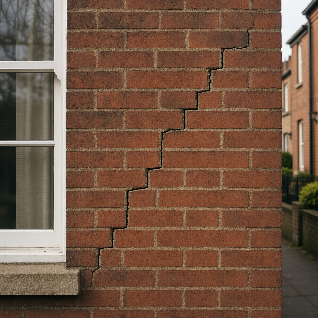 Crack pattern resembling written text on wall