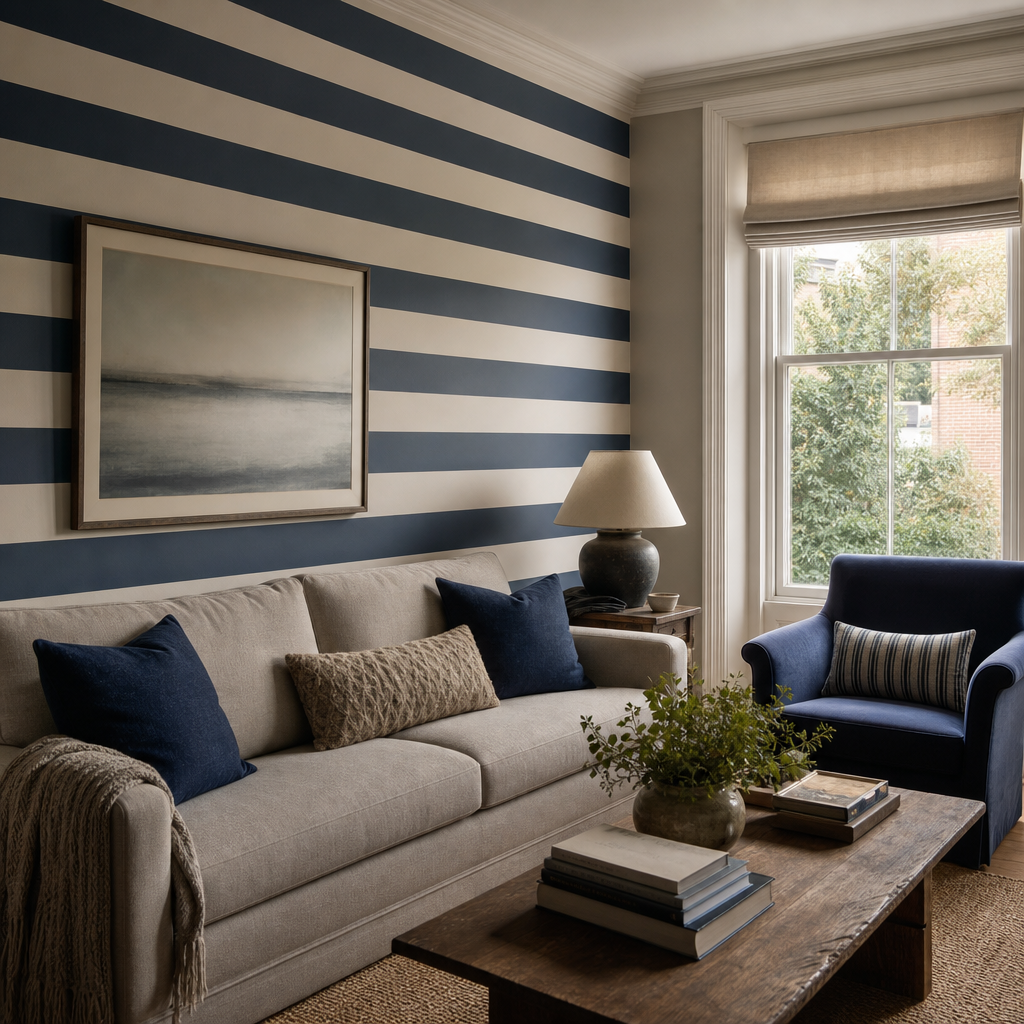 room interior with blue strips