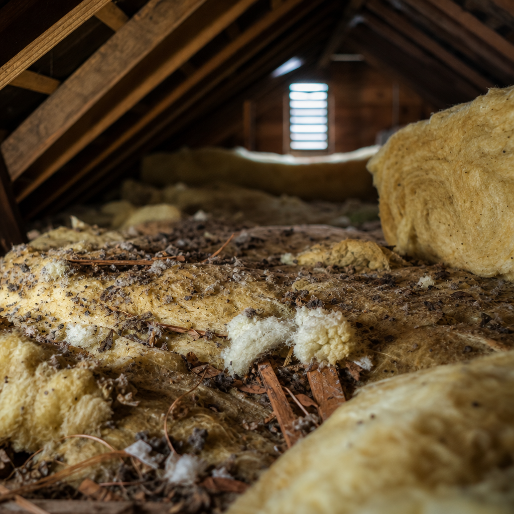 Insulation and debris in attic space