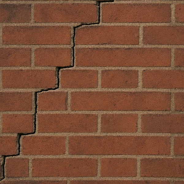 Crack pattern resembling written text on wall — detail