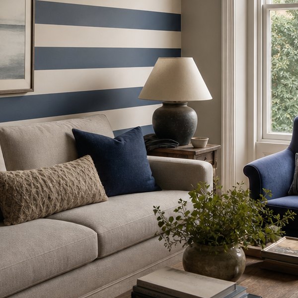 room interior with blue strips — detail