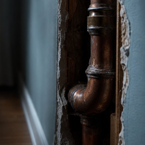 Noisy water pipes in wall at night — detail