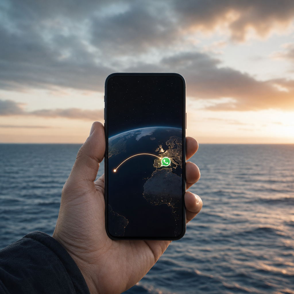 WhatsApp message crossing Atlantic Ocean